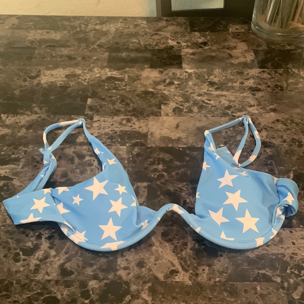 Blue and white star bikini top and bottom